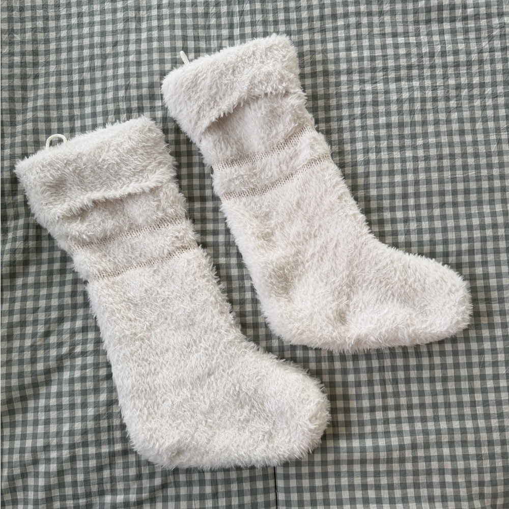 2 My Texas House Lilian Ivory Chenille Crochet Stripe Christmas Stockings White.